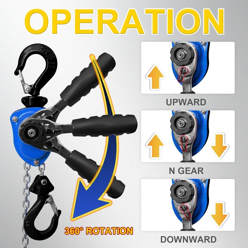 FITHOIST Heavy-Duty Manual Lever Chain Hoist Come Along 1/2 Ton 1100LBS 10FT Lift, Enhanced Pawl Brake Industrial G80 Alloy Steel w/ 360° Hooks for Construction Logging Garage Warehouse, Blue - Image 3